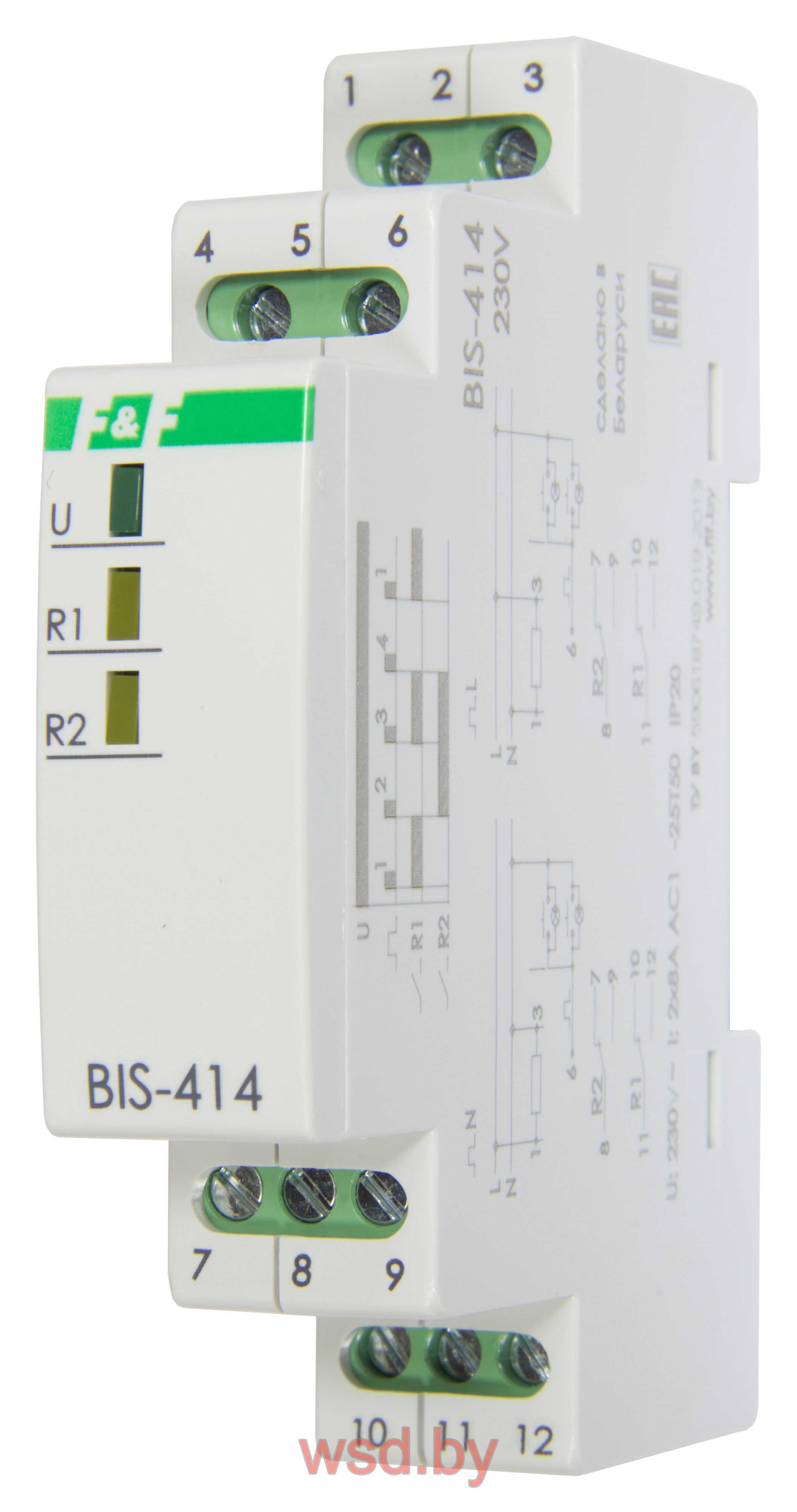 BIS-414 управление двумя нагрузками, 1 модуль, монтаж на DIN-рейке 100–265B AC 2х8А 2NO/NC IP20